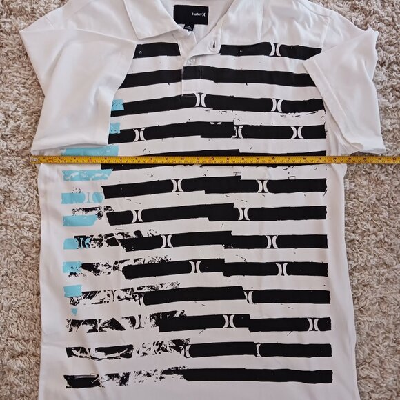 Hurly Mens Short Sleeve Polo Shirt White Black Graphic Size Large 100% Cotton - Picture 4 of 7